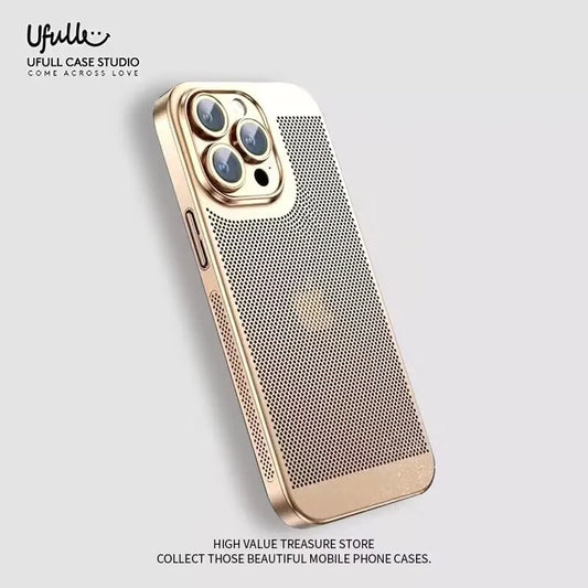 Electroplated Border Honeycomb Mesh Shell Phone Case For Iphone 12 13 11 14 15 Pro Max 14Plus XS Max Mini Heat Dissipation Cover