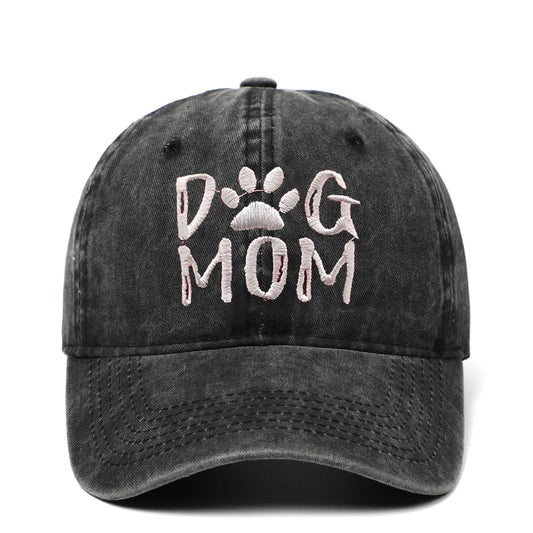 DOG MOM White Lettering Embroidered Baseball Cap Cotton Washed Man Caps Outdoor Casual Sports Couple Black Wine Red Sunshade Hat